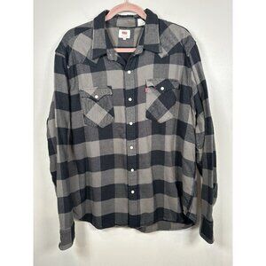 Levi's Classic Workder Shirt Size XXL Flannel Navy Gray Cotton